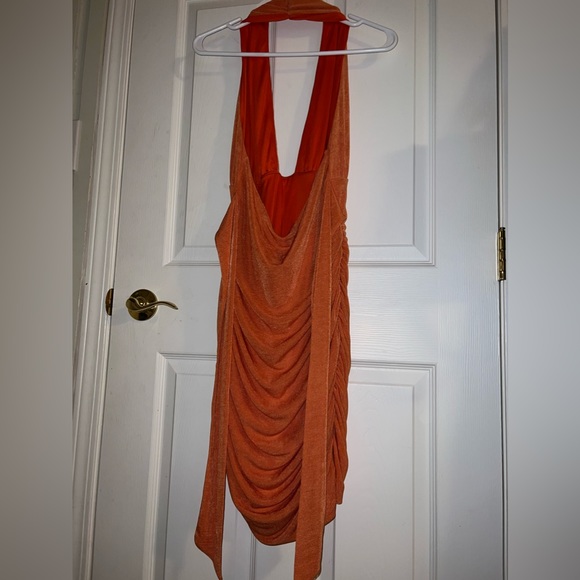 NEW Princess Polly Wrap Detail Orange Halter Dress - Picture 4 of 4